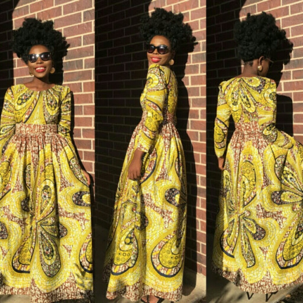 Women African print long sleeve maxi dress - Picture 1 of 3